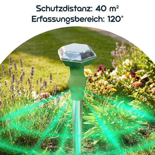 2er-Set Universal Ultraschall-Tiervertreiber, Solar & Akku, bis 40 m², Hunde- & Katzenschreck, mobil, sichere Tierabwehr, ohne Chemie
