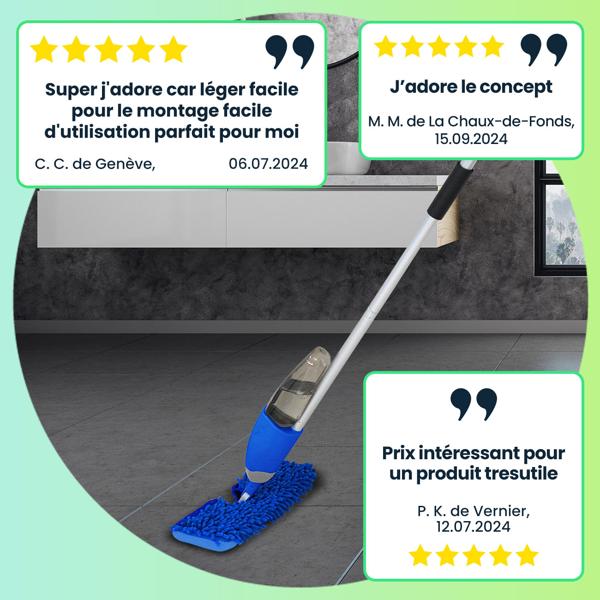 Balai-serpillère 2 en 1 avec vaporisateur – FastSwap – réservoir 700 ml, tête rotative à 180° – 2 lingettes incluses