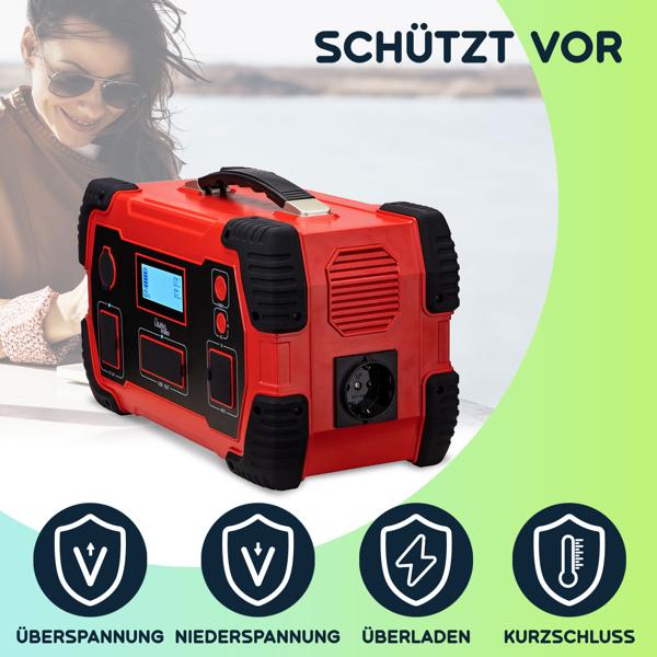 Hochleistungs-Powerstation & Solar-Generator mit 800 Wh, 230V & 12V, 1.000 Watt, 8 Anschlüsse, Überspannungsschutz