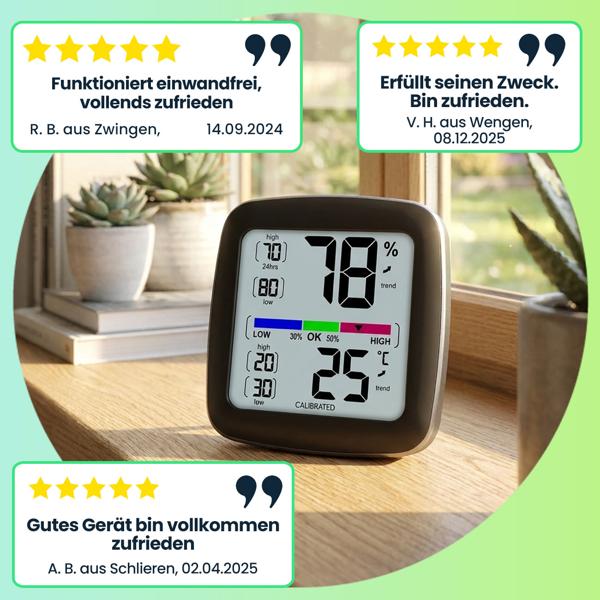 Digitales Präzisions-Thermo-Hygrometer – kalibrierbar mit LCD-Display – genaue Messung von Temperatur & Luftfeuchtigkeit – ideal für Zuhause, Büro & Garten