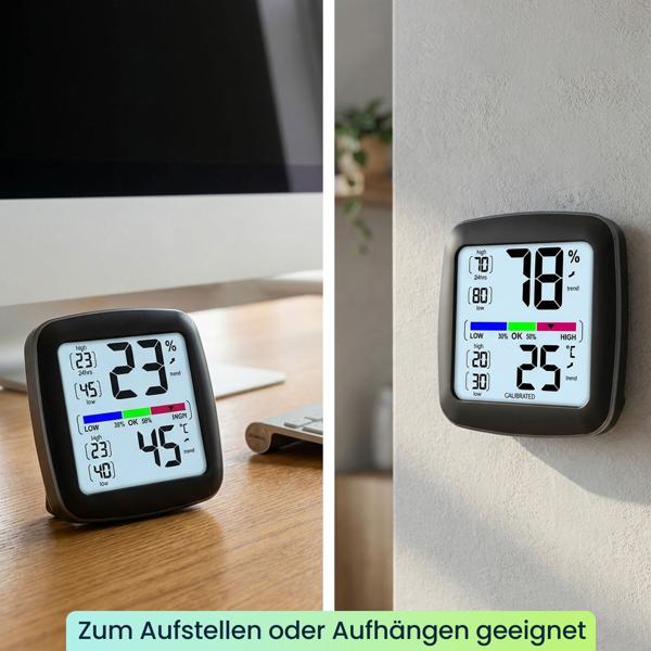 Digitales Präzisions-Thermo-Hygrometer – kalibrierbar mit LCD-Display – genaue Messung von Temperatur & Luftfeuchtigkeit – ideal für Zuhause, Büro & Garten