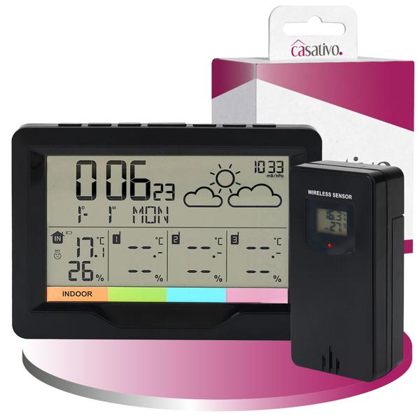 Profi Funk-Wetterstation mit 3 Aussensensoren  - Behalten Sie 4 Zonen im Blick für maximale Übersicht & Kontrolle - inkl. Funkwecker & XL-Display