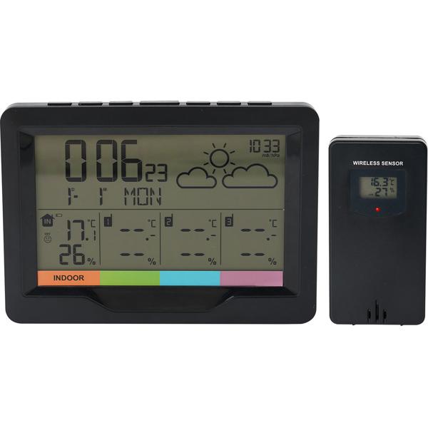 Professional wireless weather station with XL display and 3 wireless sensors, wireless alarm clock