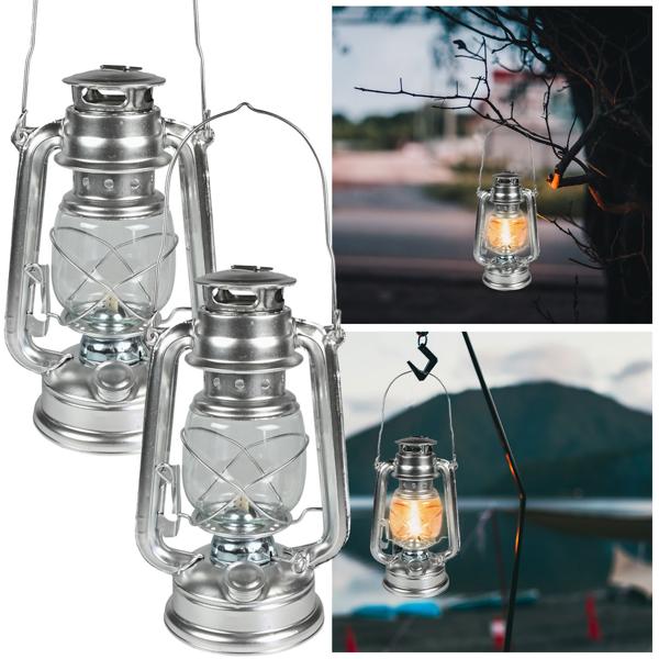 2er-Set Öl-Sturmlaterne 25 cm - Vintage Look für Garten, Camping & Notfälle - Robustes Glas/Metall - 200ml Tank, Flammen regulierbar