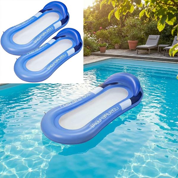 Set 2 Hamacs Flottants Gonflables - Matelas d‘Eau Bleu 160x90cm - Détente Piscine/Lac - Supporte jusqu‘à 120kg - PVC/Polyester Durable