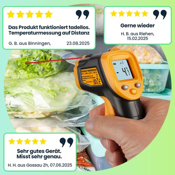 Infrarot-Thermometer mit Laser – präzise, berührungslose Temperaturmessung von -50 bis +400 °C, ideal für Küche, Handwerk & Technik