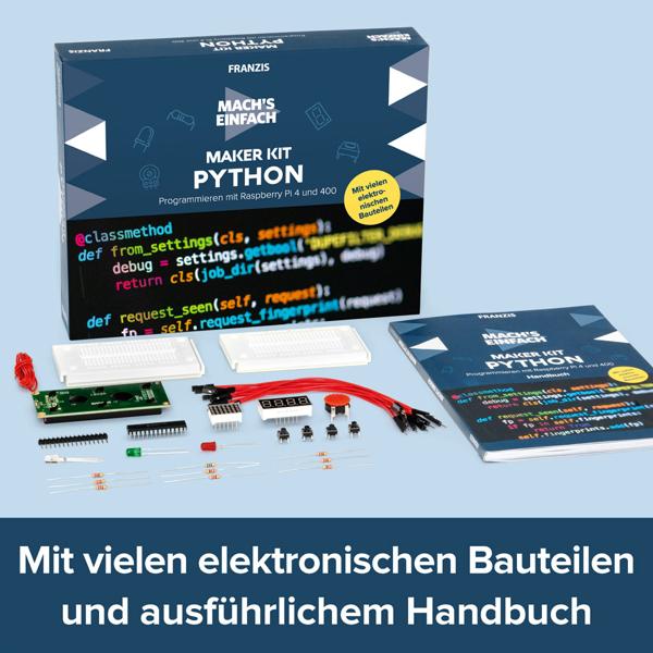 Learn Python, kit for Raspberry Pi 4 and 400, incl. all components and manual