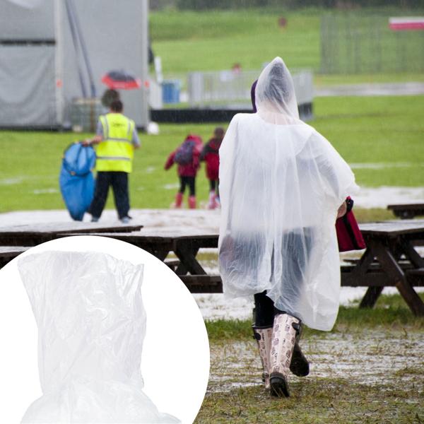 16er-Set Praktischer Notfall-Regenponcho mit Kapuze: Transparenter, wasserdichter Regenschutz für die ganze Familie (120 cm) 