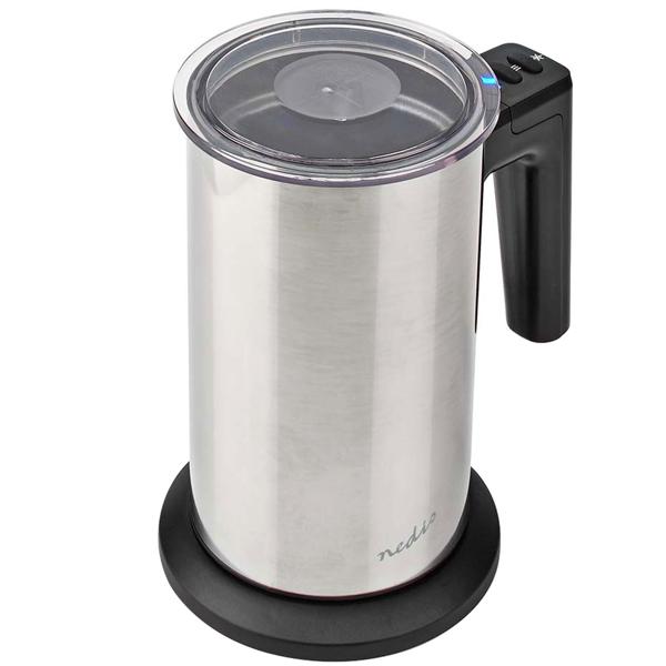 Cordless stainless steel milk frother, 300ml, powerful 500W, incl. 3 decorative stencils. Electric frother for perfect milk foam, hot & cold