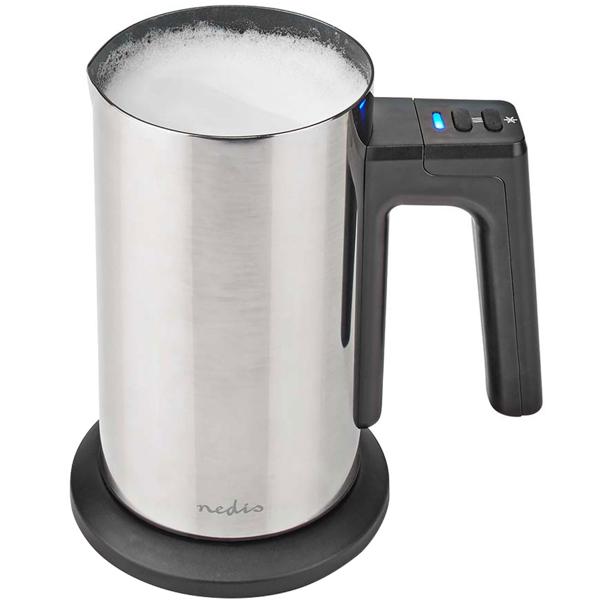 Cordless stainless steel milk frother, 300ml, powerful 500W, incl. 3 decorative stencils. Electric frother for perfect milk foam, hot & cold