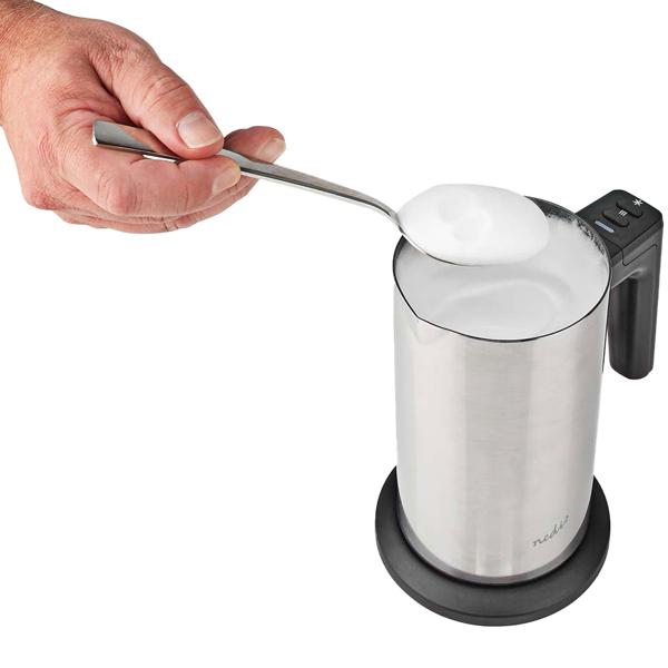 Cordless stainless steel milk frother, 300ml, powerful 500W, incl. 3 decorative stencils. Electric frother for perfect milk foam, hot & cold