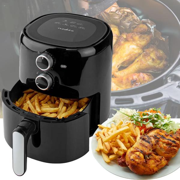 Friggitrice ad aria calda compatta 1500W - capacità 3L, timer e rivestimento antiaderente - frittura sana e a basso contenuto di grassi, preparazione rapida e pulizia facile