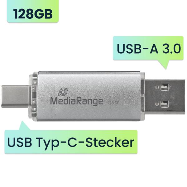 128GB Dual USB-Stick (USB-C & 3.0): Schneller Speicherstick für Smartphones, Laptops & PCs. Vielseitiger USB Speicher in Silber
