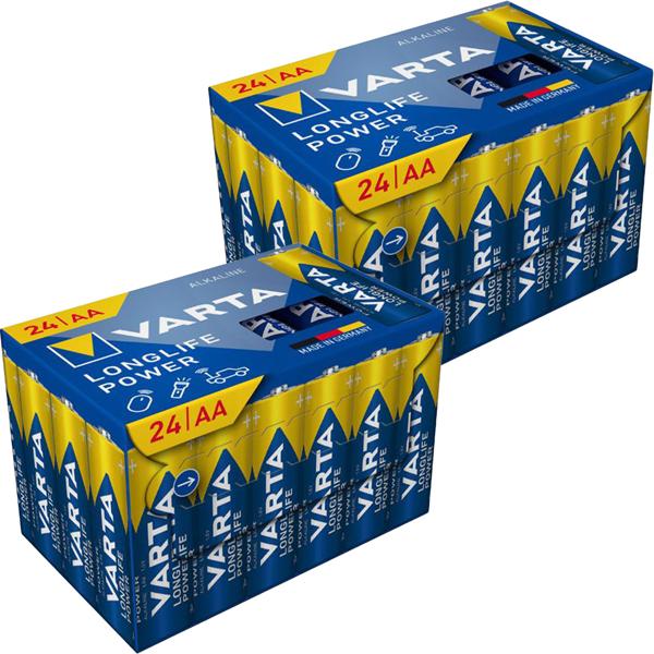 Varta AA/Mignon Alkaline Batterien 2x 24er-Pack - Longlife Power für Fernbedienungen, Lampen & Spielzeug - 1.5V Spannung - 10 Jahre lagerfähig