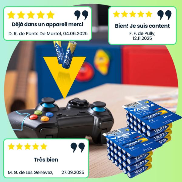 Piles alcalines VARTA Longlife Power AA/Mignon LR6 - Pack géant 2x24 piles - Idéal télécommandes, lampes, jouets - 1.5V - Qualité prouvée, durée de vie 10 ans