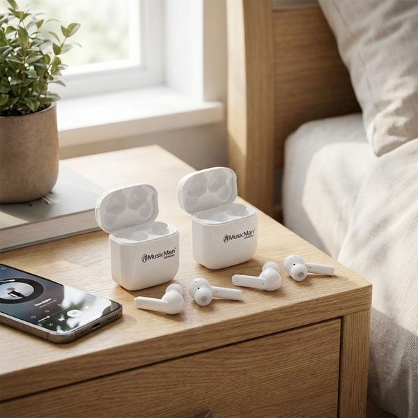 2er-Set In-Ear-Kopfhörer weiss - kabellos Bluetooth V5.0 mit aktiver Geräuschunterdrückung ANC & Mikrofon - Multifunktionstasten