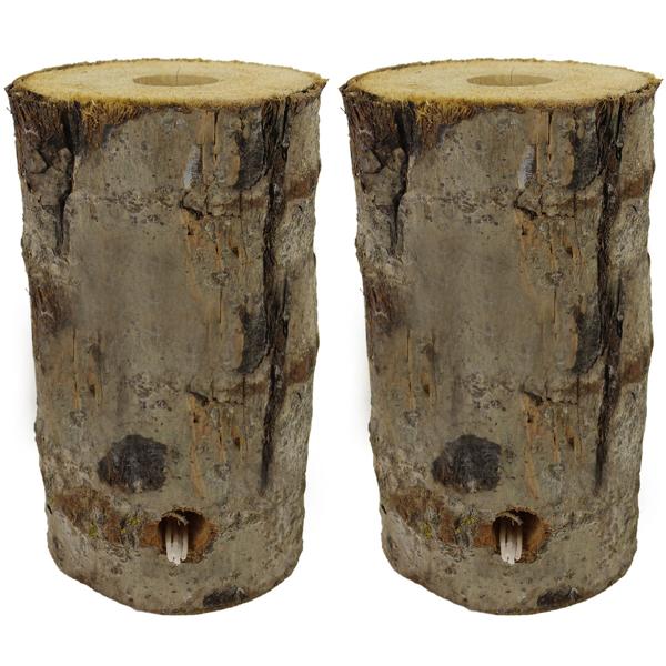 Lot de 2 Feux Suédois Décoratifs - Torche Finlandaise en Bois Naturel avec Écorce pour Jardin Terrasse Balcon - Ø15x28cm