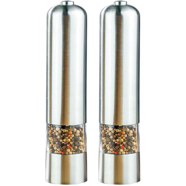 2er-Set Elektrische Salz-/Pfeffermühle (Edelstahl) - Keramikmahlwerk, Lichtfunktion - Ø5 x 22,5 cm - für frische Gewürze auf Knopfdruck