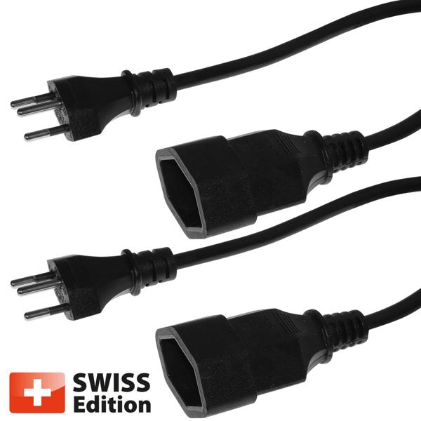 Lot de 2 rallonges électriques de 3 m chacune, noir – câble d’alimentation 3 pôles robuste avec prise – alimentation électrique sûre et flexible, idéale pour la maison, le bureau et l’atelier