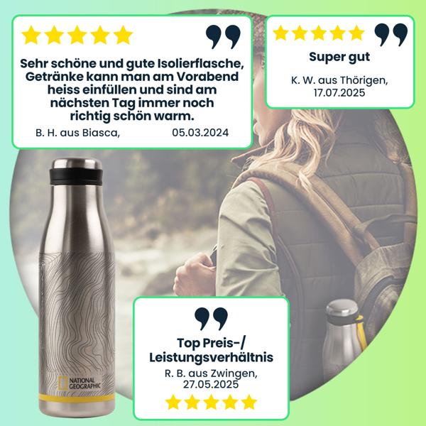 2er-Set Thermosflasche aus Edelstahl, 500 ml, Schraubverschluss, auslaufsicher, hält 6 Stunden warm oder kalt, ideal für Outdoor Abenteuer