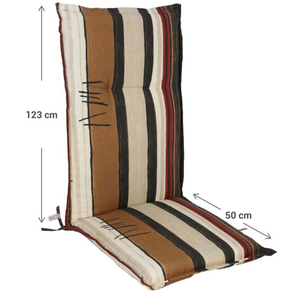 2er-Set Stilvolle Hochlehner-Auflagen mit Streifenmuster, Erdtöne, 123x50x6 cm – Edles Design für bequeme Stunden auf Ihrem Gartenstuhl