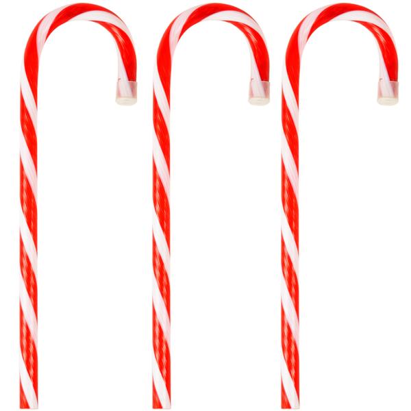 set di 3 bastoncini di zucchero a LED, rosso-bianco, 5 diverse funzioni luminose