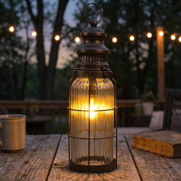 set di 2 eleganti lanterne a LED dal look vintage, bronzo-marrone, H38cm - a batteria, per un‘illuminazione nostalgica dal design industriale