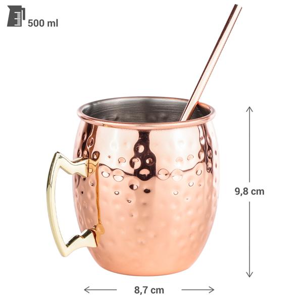 Klassische Moscow Mule Becher, 2 Stück inklusive Trinkhalme, 500ml