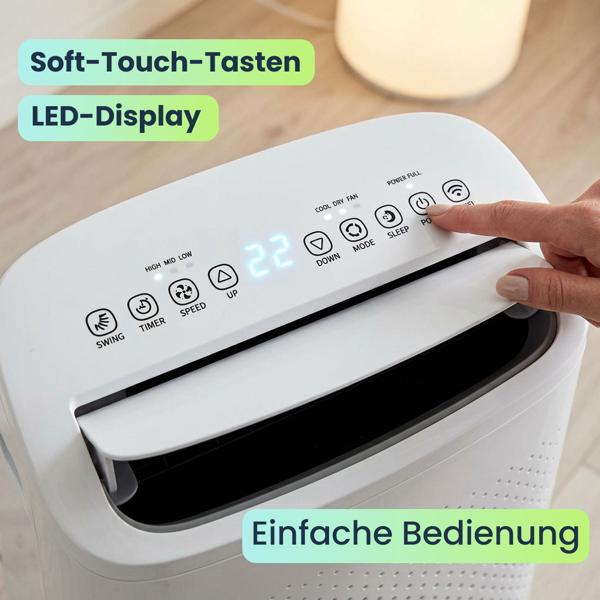Mobile leistungsstarke Klimaanlage, Exzellente Kühlleistung 16.000 BTU, mit Entfeuchter, App-Steuerung, Energieklasse A, Klimagerät in weiss