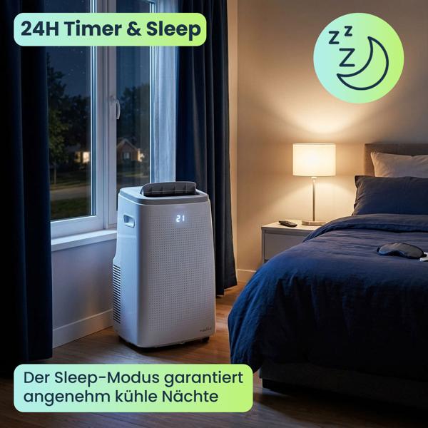 Mobile leistungsstarke Klimaanlage, Exzellente Kühlleistung 16.000 BTU, mit Entfeuchter, App-Steuerung, Energieklasse A, Klimagerät in weiss
