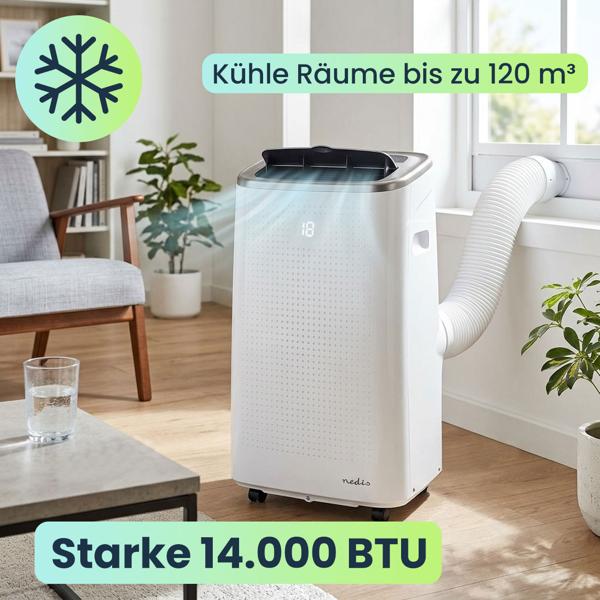 Mobile 14.000 BTU Klimaanlage - weiss, Top Kühlung & Entfeuchtung mit App-Steuerung - Leistungsstarkes und flexibeles Klimagerät auf Rollen