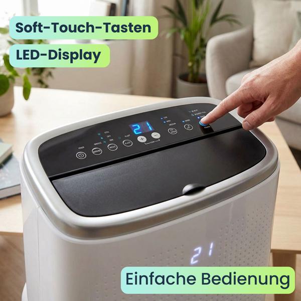 Mobile 14.000 BTU Klimaanlage - weiss, Top Kühlung & Entfeuchtung mit App-Steuerung - Leistungsstarkes und flexibeles Klimagerät auf Rollen