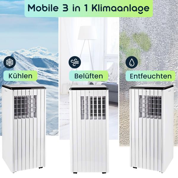 Mobile 3 in 1 Klimaanlage (Kühlen, Belüften, Entfeuchten), App-Steuerung, 9.000 BTU, Timer, LCD Display, weiss