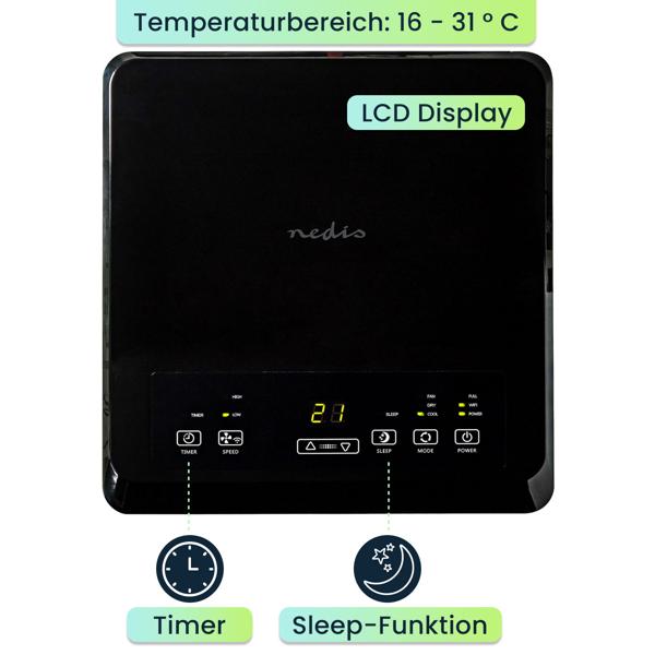 Mobile 3 in 1 Klimaanlage (Kühlen, Belüften, Entfeuchten), App-Steuerung, 9.000 BTU, Timer, LCD Display, weiss