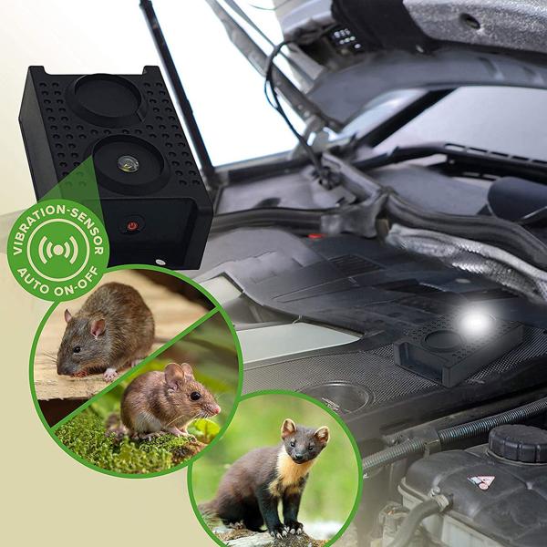 LED Mardervertreiber - Ratten- & Mäusefrei mit Blitzlichtfunktion - Ultraschall 12-24 kHz Wechselfrequenz - Schutz für Auto, Haus & Garage bis 60m²