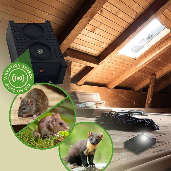 LED Mardervertreiber - Ratten- & Mäusefrei mit Blitzlichtfunktion - Ultraschall 12-24 kHz Wechselfrequenz - Schutz für Auto, Haus & Garage bis 60m²