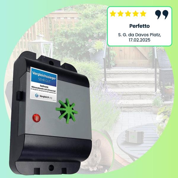 Efficace repellente ad ultrasuoni per topi e ratti, protezione IP54, funzionamento a batteria fino a 12 mesi, fino a 40m², uso mobile
