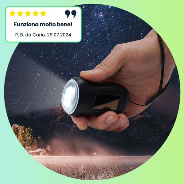 Pratica torcia a LED a dinamo con manovella e pannello solare, 3 LED ad alta potenza, 20 lm, batteria ricaricabile agli ioni di litio, ideale per il campeggio, i viaggi e l‘uso all‘aperto