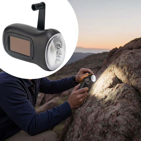Lampe de poche LED dynamo pratique avec manivelle et panneau solaire, 3 LED haute puissance, 20 lm, batterie lithium-ion, idéale pour camping, voyages, plein air 