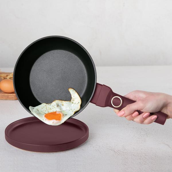 Design cooking set incl. trivet, aluminum, 10-piece, titanium non-stick coating, bordeaux, suitable for all types of stoves