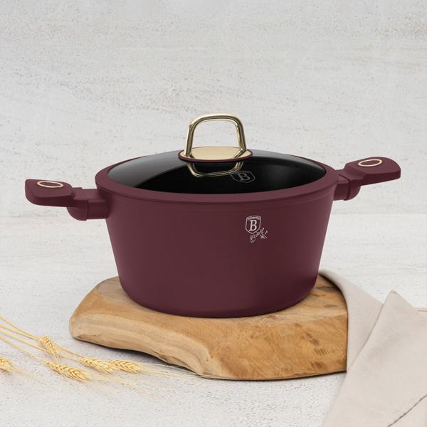 Design cooking set incl. trivet, aluminum, 10-piece, titanium non-stick coating, bordeaux, suitable for all types of stoves