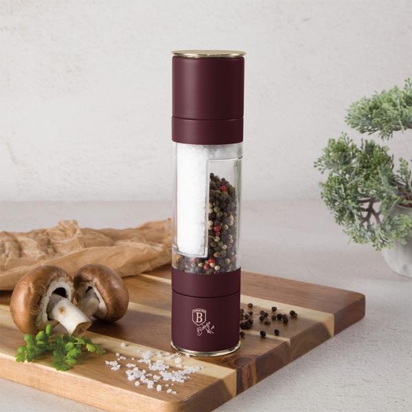 2in1 salt & pepper mill: matt bordeaux, designer spice mill - Stylish & practical - Grinds salt & pepper at the same time - Eye-catcher for every kitchen