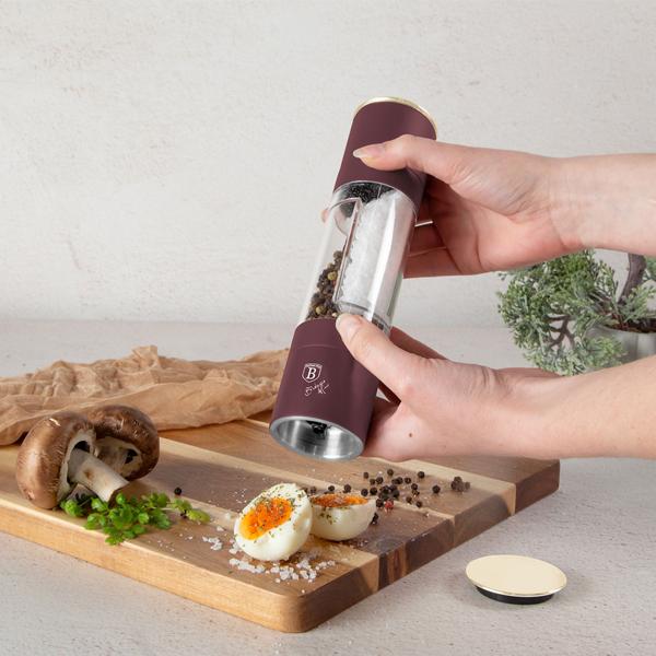 2in1 salt & pepper mill: matt bordeaux, designer spice mill - Stylish & practical - Grinds salt & pepper at the same time - Eye-catcher for every kitchen