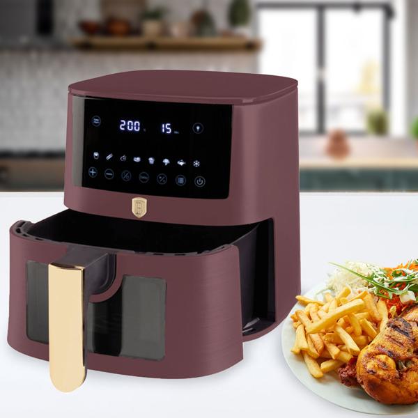 Friggitrice ad aria calda con 8 programmi di cottura-Air Fryer, 5L, bordeaux, con funzione keep warm, frittura a basso contenuto di grassi, design di tendenza, risultati croccanti