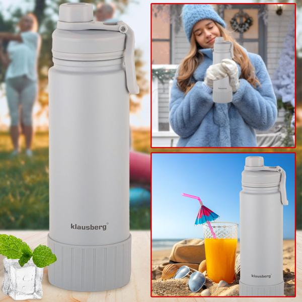 Doppelwandiger Thermobecher 720ml beige - Auslaufsicherer Trinkbecher für heisse & kalte Getränke - BPA-frei, 18/8 Edelstahl, stossfest, für Arbeit & Freizeit