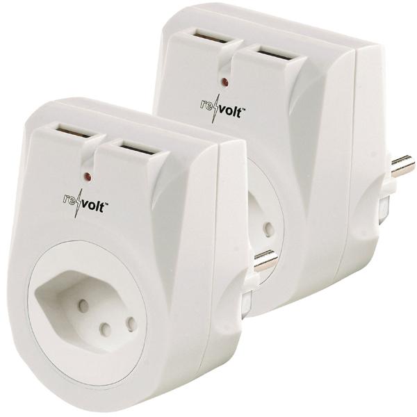 2er-Set Steckdose mit 2x USB-Ladeport 2.1A Überspannungsschutz, Swiss Edition