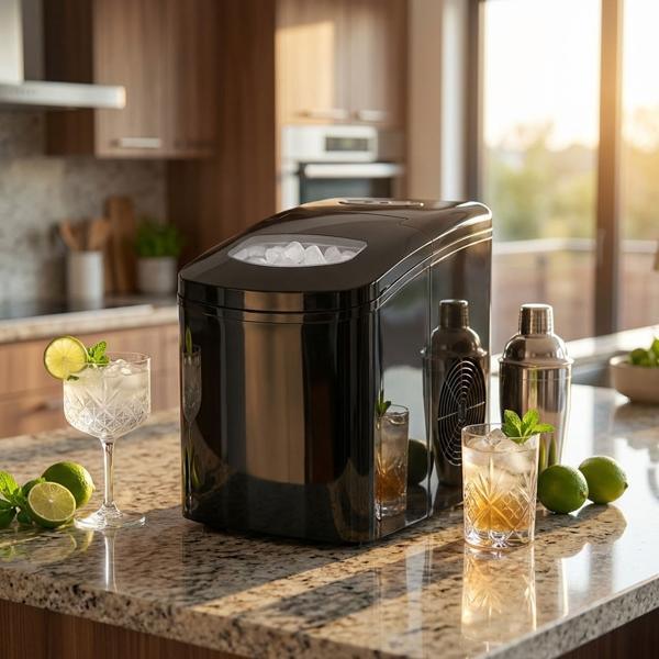 Elegante fabbricatore di cubetti di ghiaccio, 150 watt, 1,7 litri, fabbricatore di cubetti di ghiaccio, cubetti di ghiaccio sferici, display LED, nero