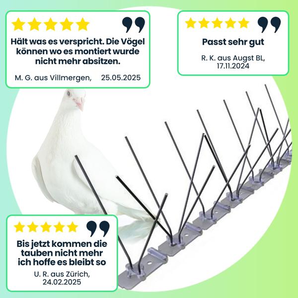 Effektive 5er-Set Taubenabwehr Spikes, 3-reihig Edelstahl, 2,5m - individuell anpassbar - Robuste Spitzen für optimalen Vogelschutz
