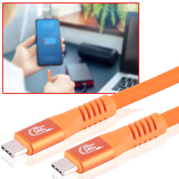 Set de 3 câbles de données et recharge rapide PD 3.1, 240 W, 20 Gbit/s, USB-C vers USB-C, orange, 1,5 m
