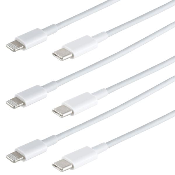 set di 3 cavi di ricarica rapida da USB-C a Lightning, bianco, 1,5 m